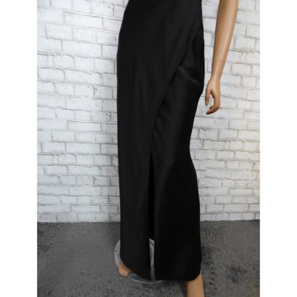 $248 BHLDN Dylan One Shoulder Satin Side Slit Gown in Black 12 NEW - Picture 10 of 13
